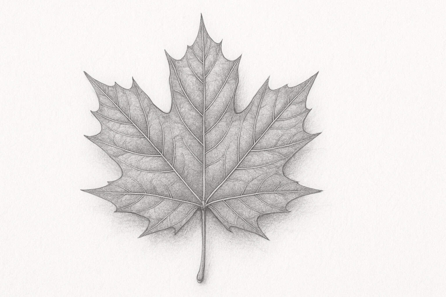 Detailed pencil sketch of a maple leaf, symbolizing Canadian roots, authenticity, and the enduring commitment that define BlogLogistics and founder Roger Wheatley.