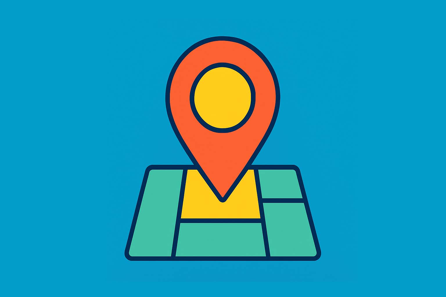 Illustration of a colourful map pin on a location marker symbol, set against a bright background, representing local SEO and helping businesses get found nearby.